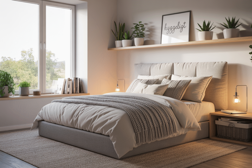 A 3d render of a cozy small bedroom