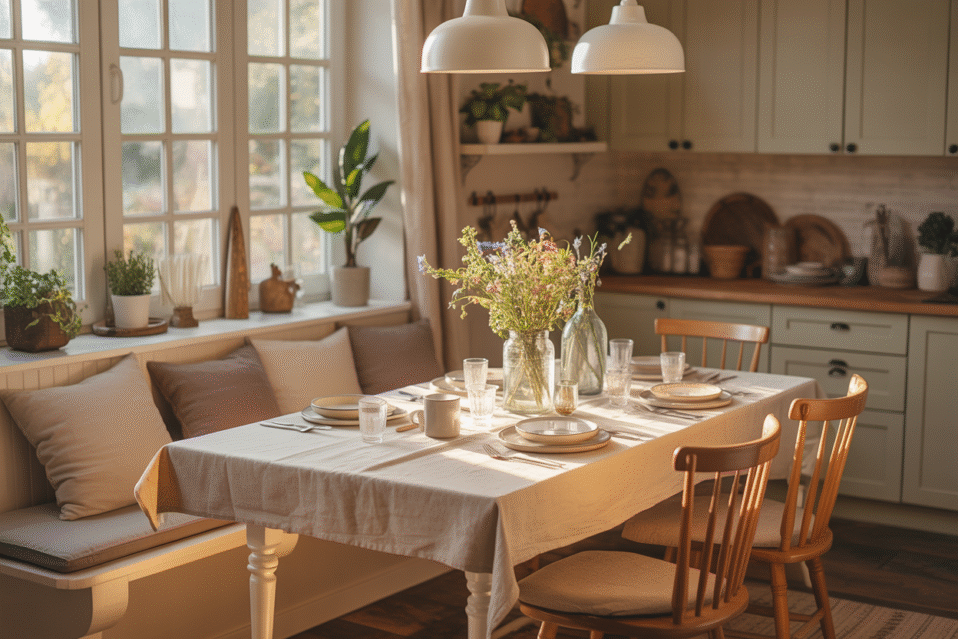 A photograph of a Charming cozy kitchen