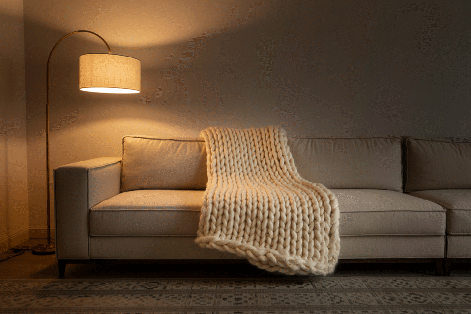 A photograph of a cozy living room center